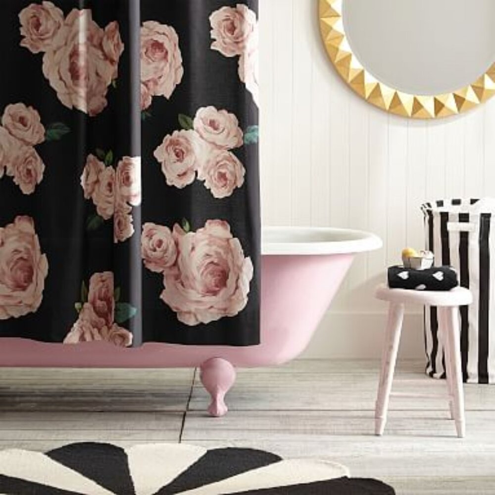 Used - PBTeen Emily & Meritt Bed Of Roses Shower Curtain & towel set